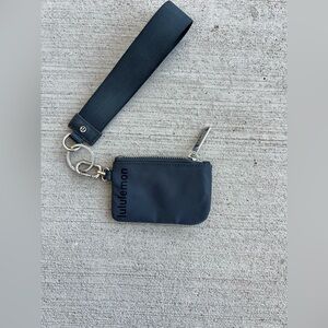 Lululemon Wristlet Key Pouch Zip Wallet Black Logo Strap 4.5” x 3”